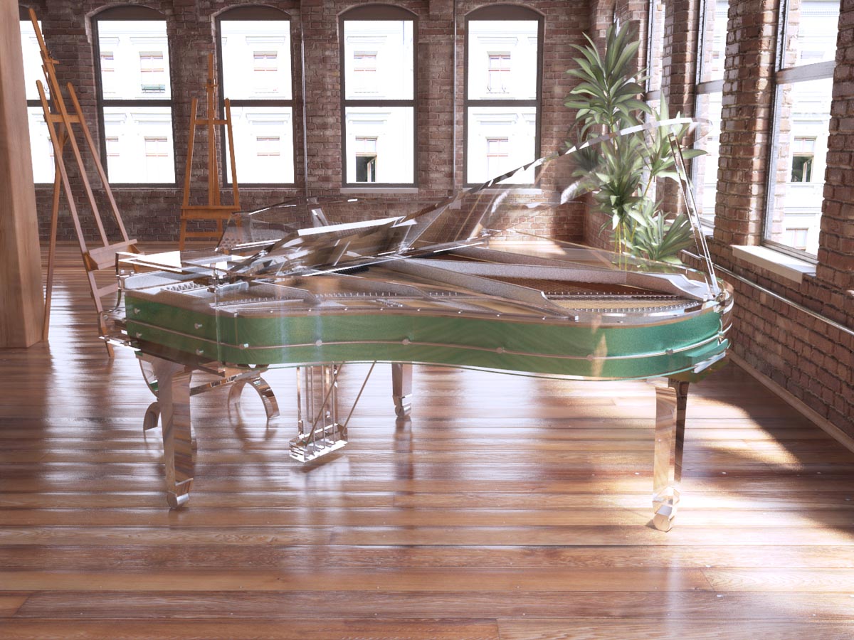 green grand piano